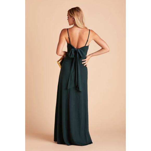NWT Birdy Grey Benny Tie Back Bridesmaid Dress Tank Neck Crepe Emerald Medium - Picture 8 of 13